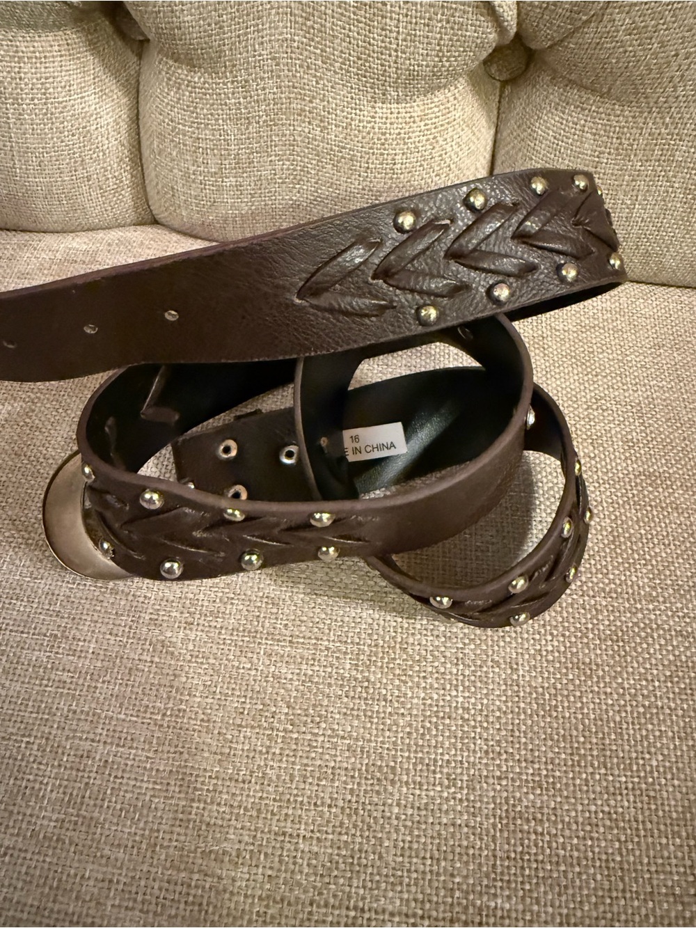 Women's Brown Braided Accent Belt rhinestones, braided western BoHo - Picture 3 of 4